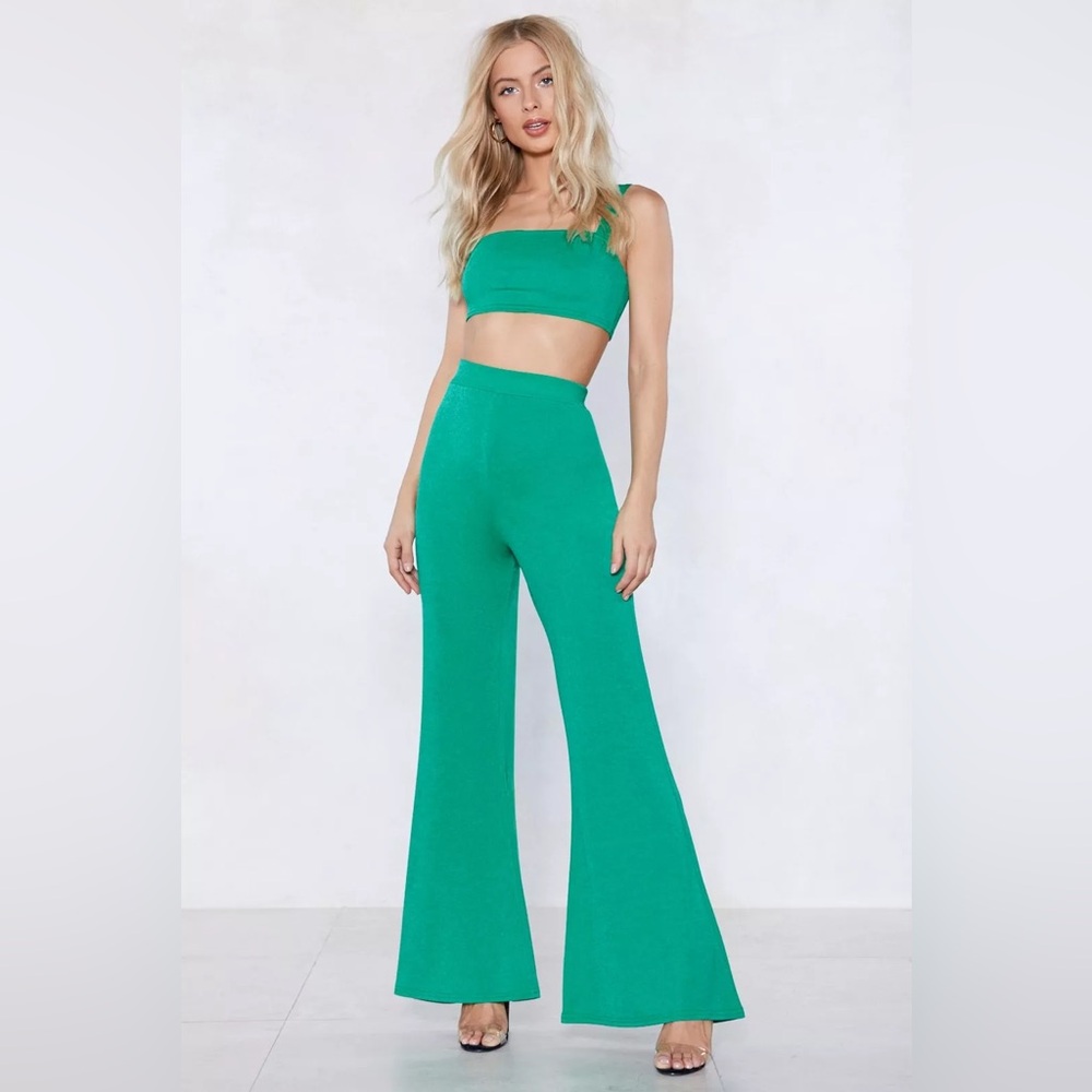 In Good Company Crop Top and Flare Pants Set - Green - Never Worn